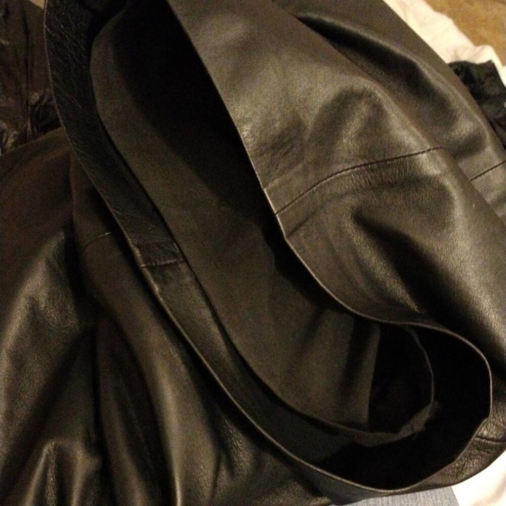 DKNYC Gauchos Buttery LAMB LEATHER Size 10 Black Crop Pants Wide Leg Modern Glam - Picture 7 of 12